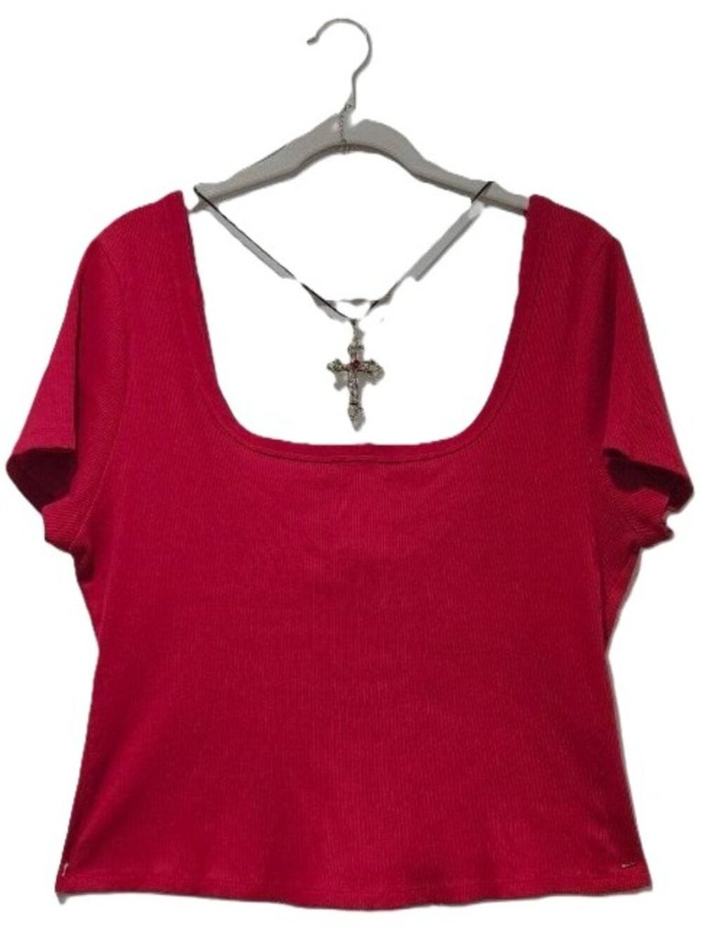UNIVERSAL THREAD RED RIBBED SHORT SLEEVE CROPPED TEE T-SHIRT TOP XXL GOTH BOHO